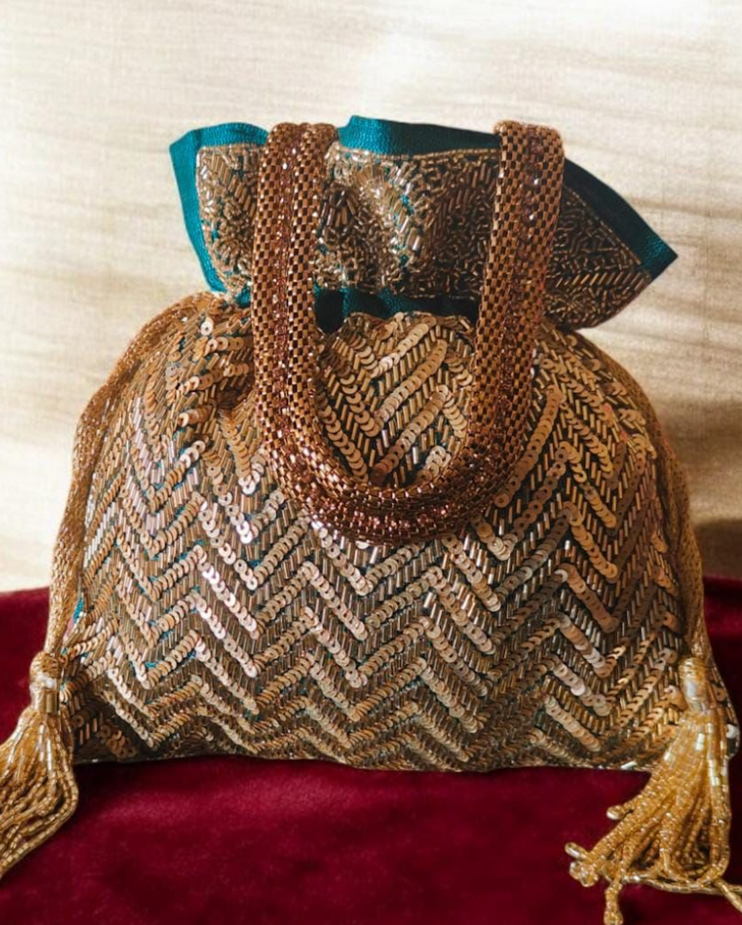 Gold Indigo Tasselled Potli Bag