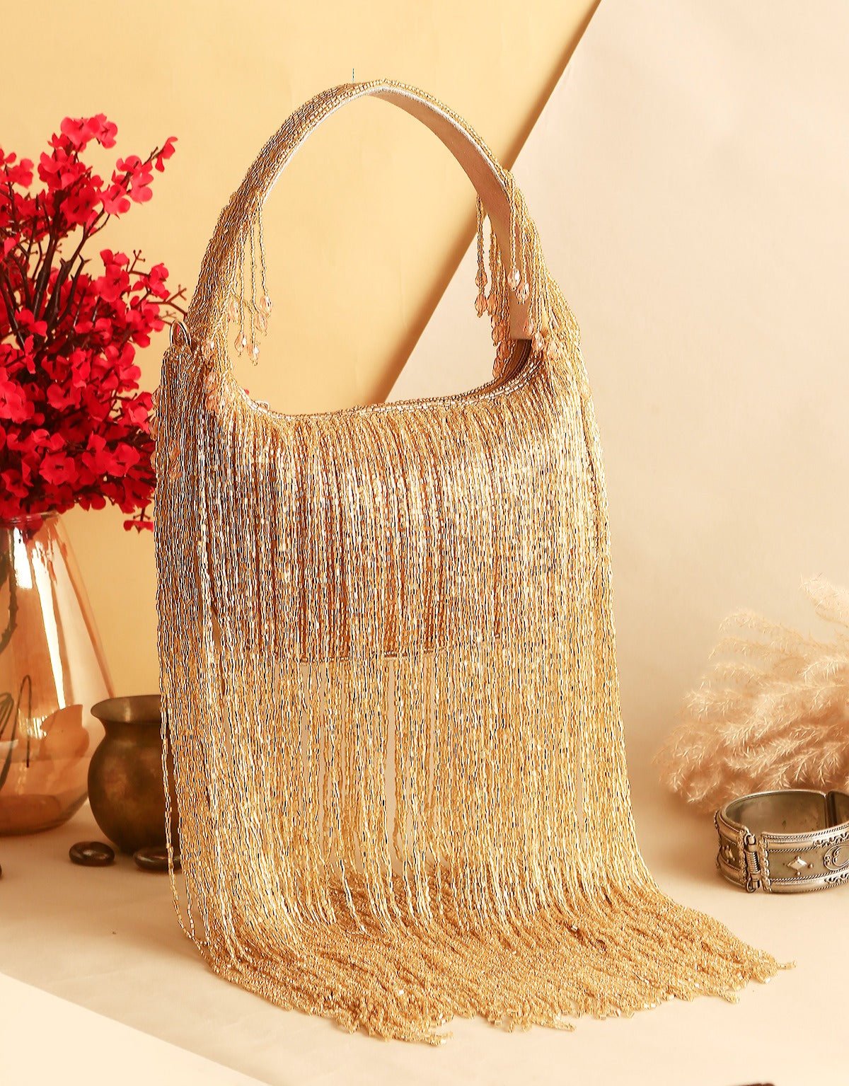 Gold-Toned Tassel Embellished Box Clutch