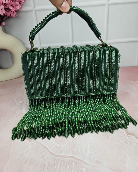 Women Embroidered Green Pearl Beaded Clutch with String | OS (Copy)